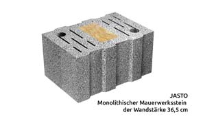 Monolithischer Mauerwerksstein der Wandstärke 36,5 cm 